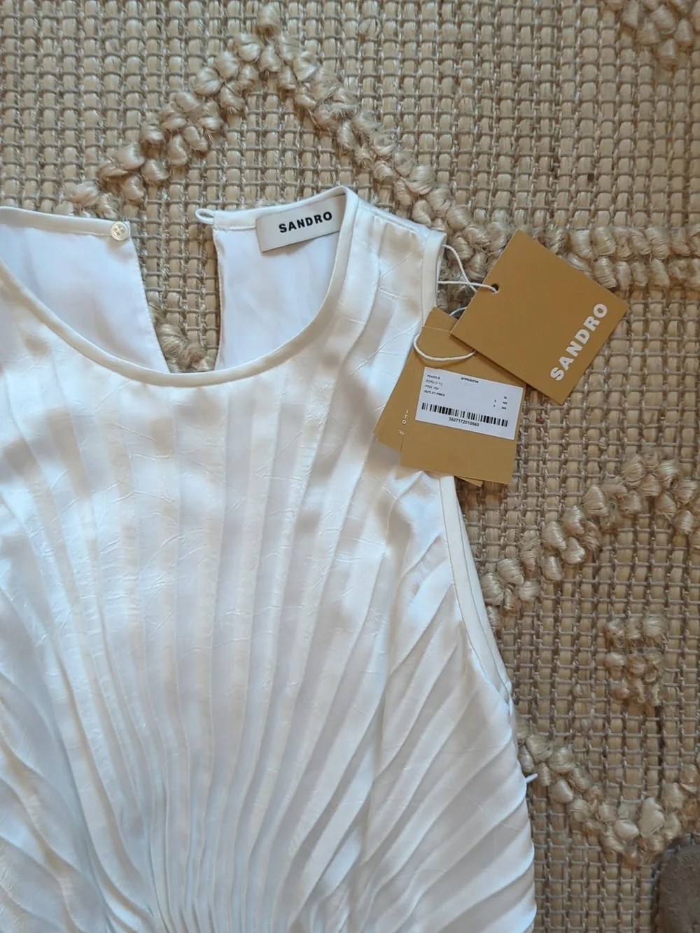 NWT Sandro Jolie Pleated Midi Dress White Sleeveless Cutout Back Size Small (36) - Picture 7 of 8